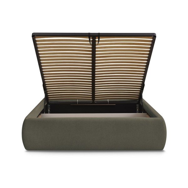 Pat matrimonial verde închis tapițat cu spațiu de depozitare/fără tăblie cu somieră 180x200 cm Inera – Bobochic Paris-image-4