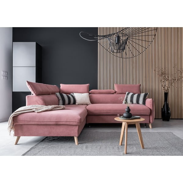 Colțar roz deschis extensibil cu tapițerie din catifea (cu colț pe partea stângă ) Sweet Harmony – Miuform-image-1