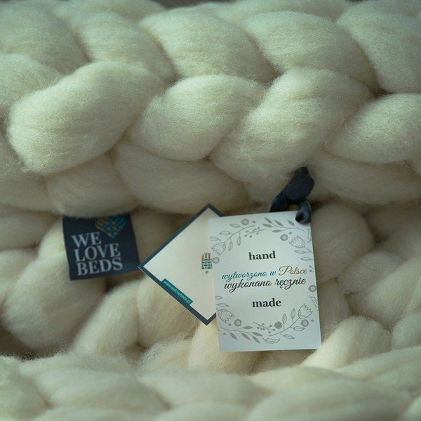 Pled tricotat manual din lână merinos WeLoveBeds, 180 x 140 cm, crem-image-3