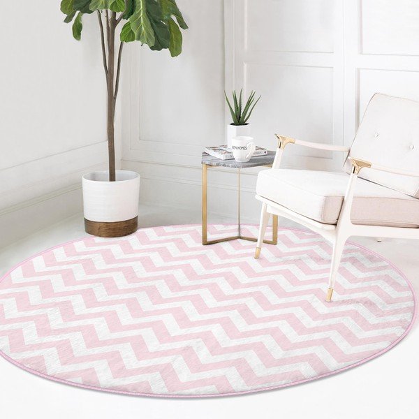 Covor rotund  roz deschis lavabil adecvat și  pentru aspiratoare robot   ø 120 cm Comfort – Mila Home-image-2