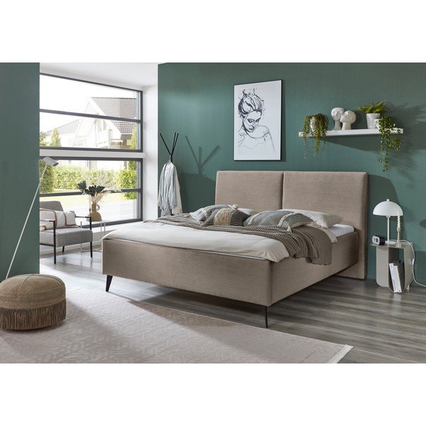 Pat matrimonial taupe tapițat cu spațiu de depozitare cu somieră 180x200 cm Lando – Meise Möbel-image-1
