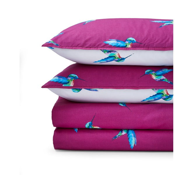 Lenjerie de pat albă-mov din bumbac pentru pat dublu, extinsă 230x220 cm Hummingbird – Their Nibs