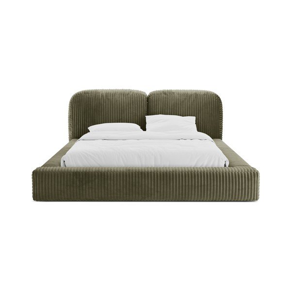 Pat matrimonial verde tapițat cu spațiu de depozitare cu somieră 160x200 cm Martina – Micadoni -image-4