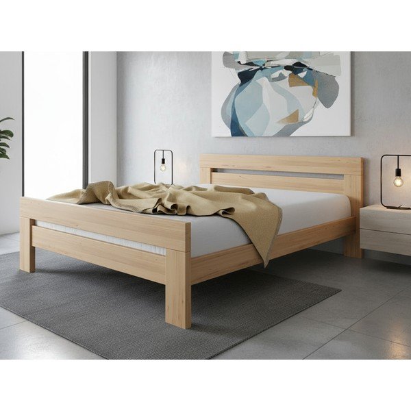 Pat matrimonial în culoare naturală din lemn de fag cu somieră 160x200 cm Fiorentino – B.E.S.-image-1