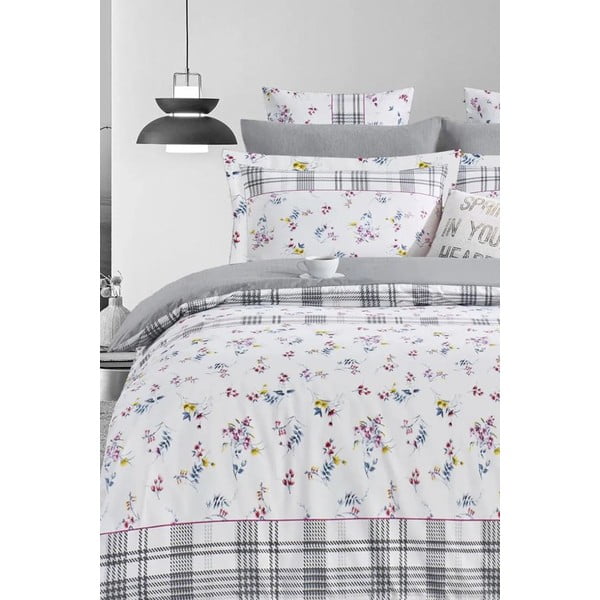 Lenjerie de pat albă/gri din bumbac ranforcé pentru pat dublu/extinsă cu cearceaf inclus/cu 4 piese 200x220 cm – Mila Home-image-1