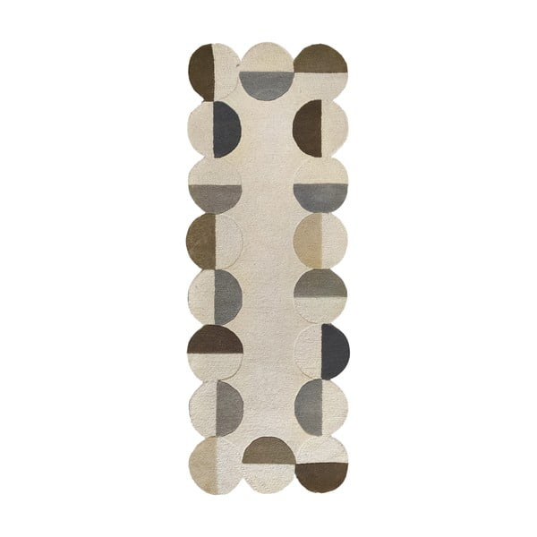 Covor tip traversă grej țesut manual din lână 80x230 cm Mia Scallop Frame – Flair Rugs