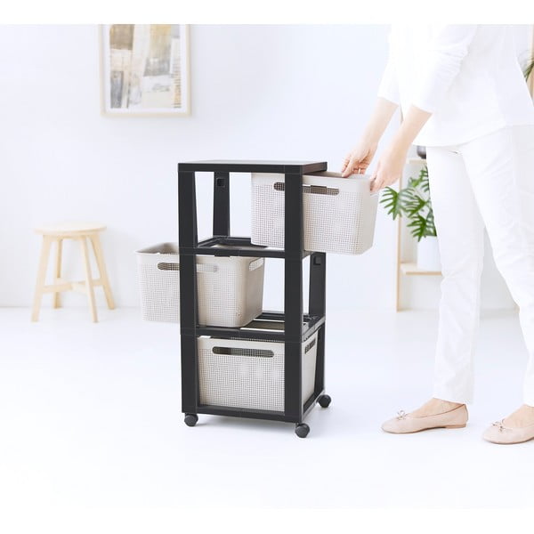 Etajeră pe roți neagră/bej din plastic 30x77 cm Brisen - Rotho-image-4