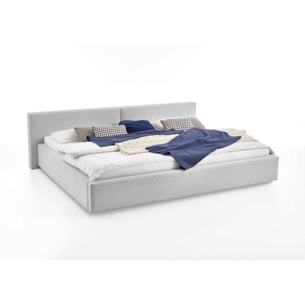 Pat matrimonial gri tapițat cu spațiu de depozitare cu somieră 200x240 cm Cube – Meise Möbel