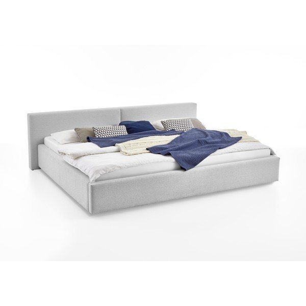 Pat matrimonial gri tapițat cu spațiu de depozitare cu somieră 200x240 cm Cube – Meise Möbel