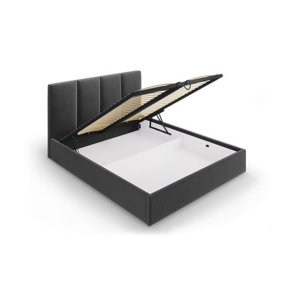 Pat matrimonial 160x200 cm gri închis tapițat cu spațiu de depozitare cu somieră Juniper – Mazzini Beds-image-3