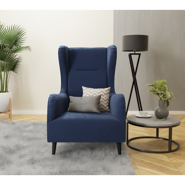 Fotoliu wing albastru cu tapițerie din catifea Carole – Ropez-image-3
