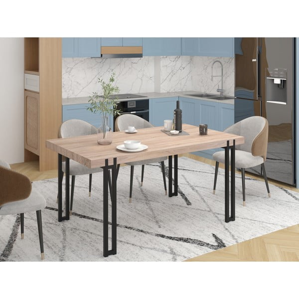 Masă de dining în culoare naturală cu blat cu aspect de lemn de stejar 90x160 cm Azuma – Støraa-image-1