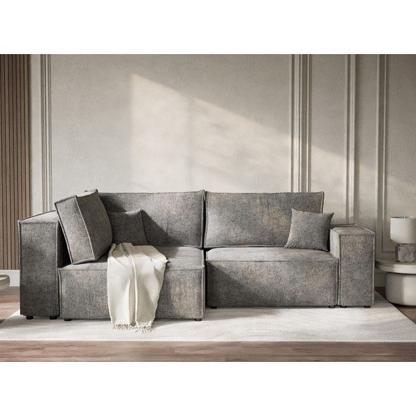 Colțar gri extensibil/cu spațiu de depozitare cu tapițerie din chenille (cu colț pe partea stângă/în formă de ”L”) Tonga – Maison de Rêve-image-1