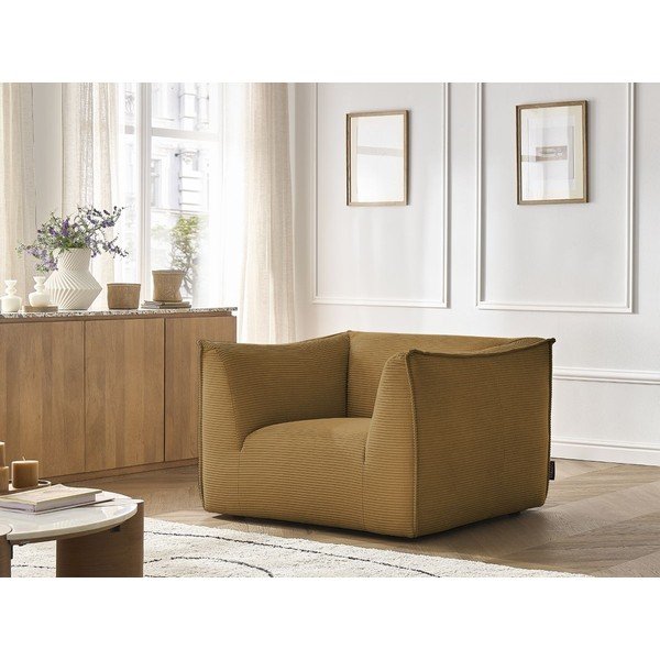 Fotoliu galben muștar cu tapițerie din catifea reiată Giorgia – Bobochic Paris-image-1