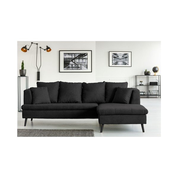 Canapea cu 4 locuri cu extensie pe partea dreaptă Cosmopolitan design Hamptons, negru-image-3