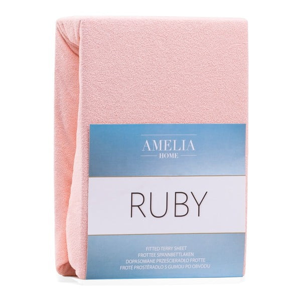 Cearceaf roz deschis din frotir cu elastic 160x200 cm Ruby – AmeliaHome-image-2