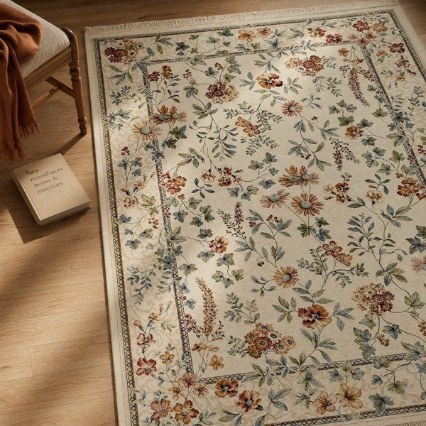 Covor crem din viscoză 135x195 cm Oriental Flowers – Nouristan-image-1