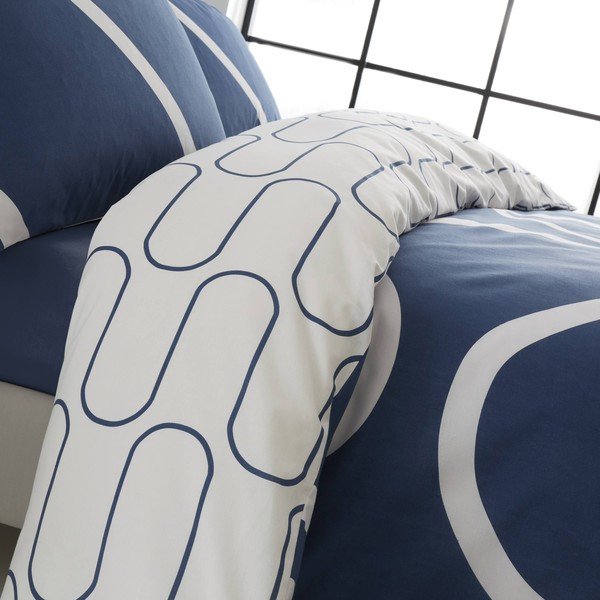 Lenjerie de pat alb-albastru 200x135 cm Linear Curve - Catherine Lansfield-image-4