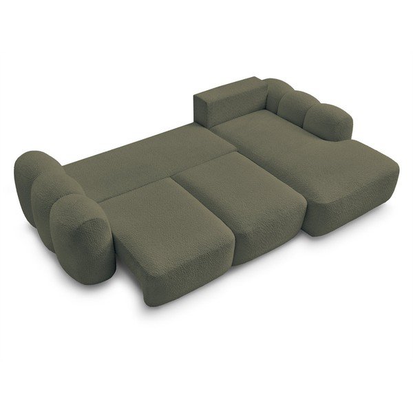 Colțar verde extensibil/cu spațiu de depozitare cu tapițerie din țesătură bouclé (cu colț pe partea dreaptă/cu șezlong) Montaigne – Bobochic Paris-image-3