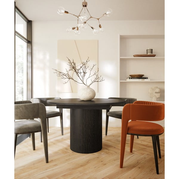 Masă de dining rotundă neagră extensibilă cu aspect de lemn de stejar ø 115 cm Malaga – Bonami Selection-image-1
