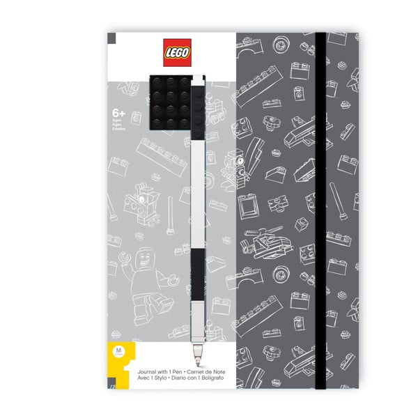 Caiet notițe A5 cu pix negru LEGO®, negru - alb, 96 pag.
