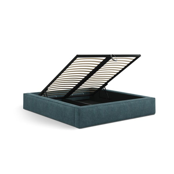Pat matrimonial albastru tapițat cu spațiu de depozitare cu somieră 160x200 cm Simon Darren – Micadoni -image-4