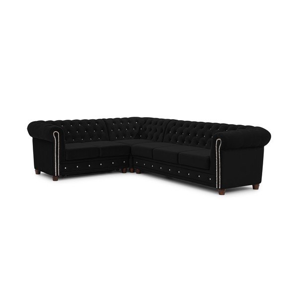 Colțar negru extensibil cu tapițerie din catifea (cu colț pe partea stângă/în formă de ”L”) York Blik – Ropez