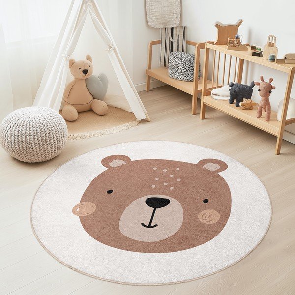 Covor pentru copii maro/crem lavabil ø100 cm Teddy Bear – Mila Home-image-1