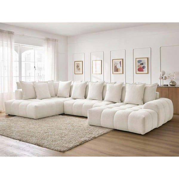 Colțar alb extensibil/cu spațiu de depozitare cu tapițerie din chenille (cu colț pe partea stângă/în formă de "U") Everest – Bobochic Paris-image-1