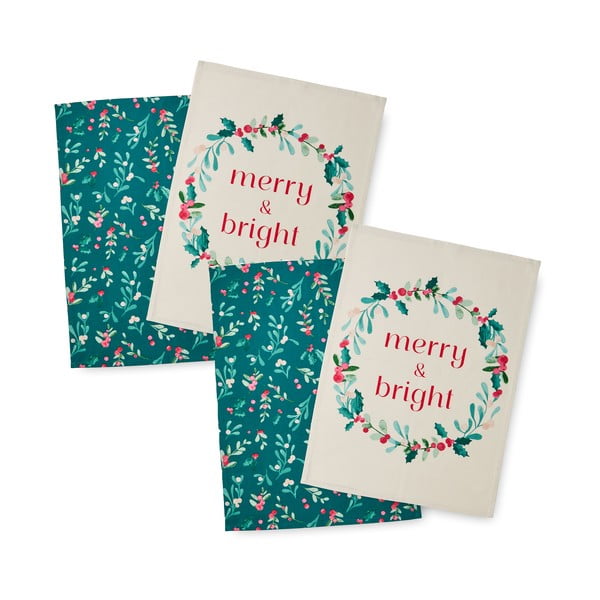 Prosoape de vase 4 buc. din bumbac 50x70 cm  cu model de Crăciun Holly and Mistletoe – Catherine Lansfield-image-2