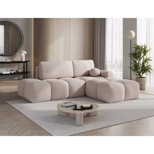 Colțar maro deschis extensibil/cu spațiu de depozitare cu tapițerie din țesătură bouclé (cu colț pe partea dreaptă/cu șezlong) Vittario – ELTAP-image-4