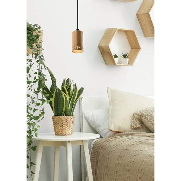 Lustră neagră cu abajur din lemn ø 7 cm Tubo – Candellux Lighting-image-1