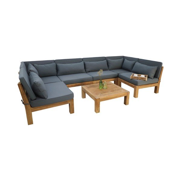 Set mobilier de grădină gri din lemn de tec pentru 6 persoane Aruba - HSM collection-image-2