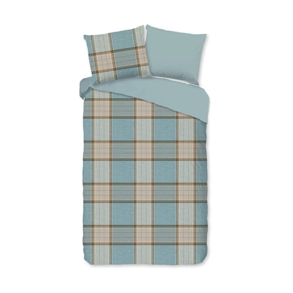 Lenjerie de pat albastră din flanelă pentru pat de o persoană/extinsă 140x220 cm Jacco – Good Morning