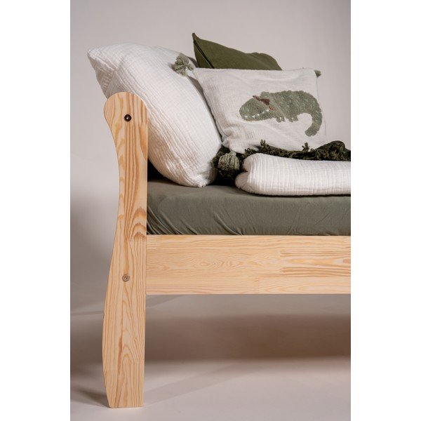 Pat pentru copii  în culoare naturală din lemn de pin cu somieră 90x190 cm Roma – Adeko-image-4