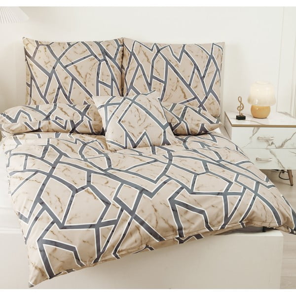 Lenjerie de pat maro deschis din microsatin pentru pat de o persoană cu 6 piese 140x200 cm Marco – My House-image-1