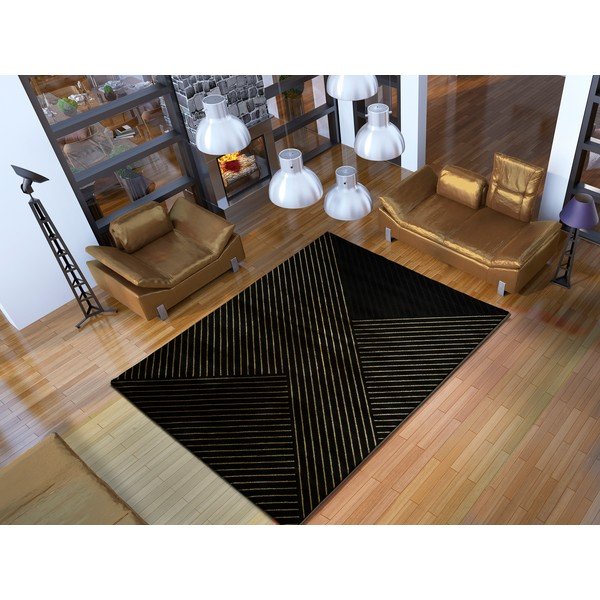 Covor Universal Gold Stripes, 140 x 200 cm, negru-image-1