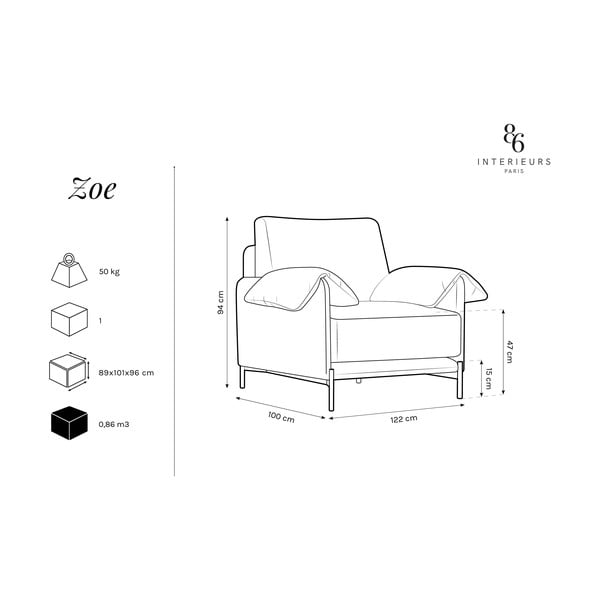 Fotoliu Interieurs 86 Zoe, negru - gri-image-4