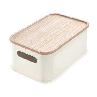 Cutie depozitare cu capac din lemn paulownia iDesign Eco Handled, 21,3 x 30,2 cm, alb