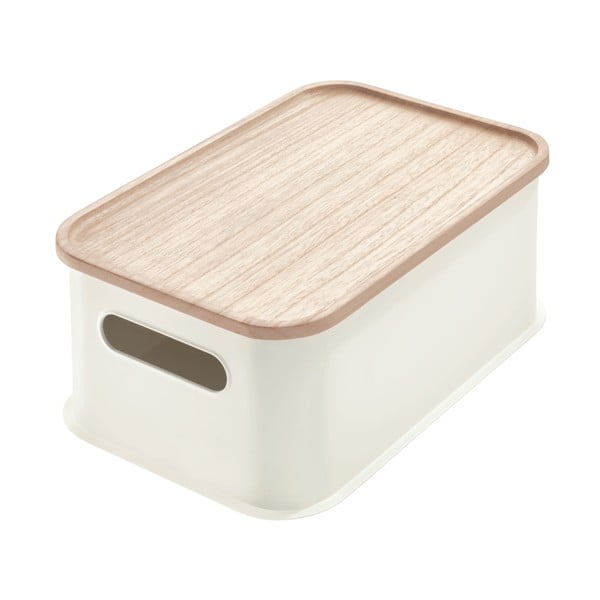 Cutie depozitare cu capac din lemn paulownia iDesign Eco Handled, 21,3 x 30,2 cm, alb