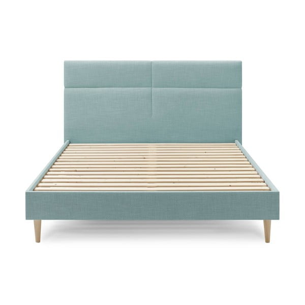 Pat matrimonial 180x200 cm turcoaz tapițat cu somieră Elyna – Bobochic Paris-image-1