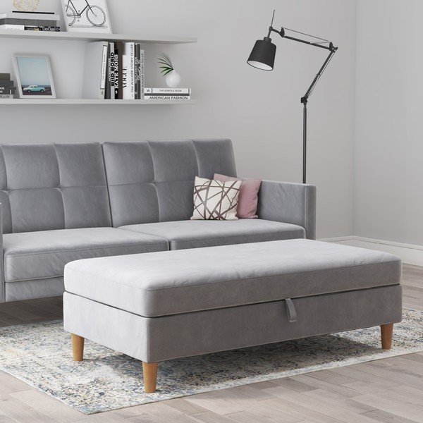 Taburet gri deschis cu tapițerie din catifea Lilly – Støraa-image-3