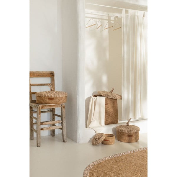 Cutie de depozitare bej din material textil cu capac 36x45x50 cm – Mioli Decor-image-1