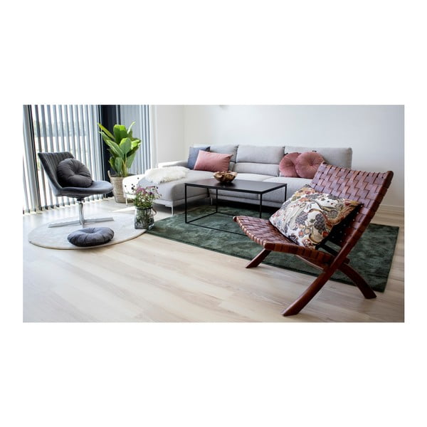 Scaun pliabil din piele și lemn de tec House Nordic Montana, maro-image-1