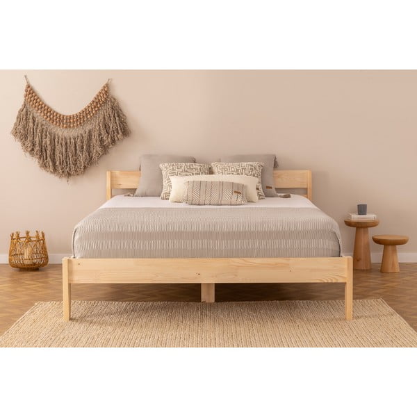 Pat matrimonial în culoare naturală din lemn de molid cu somieră 180x200 cm Venus – Kalune Design-image-2