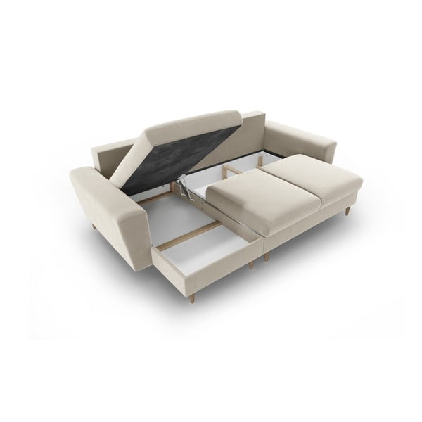 Colțar bej extensibil, cu spațiu de depozitare cu tapițerie din catifea Kyoto – Cosmopolitan Design-image-3