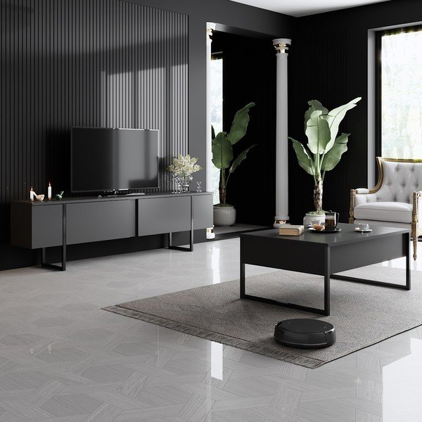 Comodă TV gri antracit 180x30 cm Luxe – Kalune Design-image-4