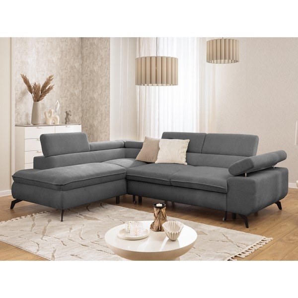 Colțar gri cu tapițerie din chenille (cu colț pe partea stângă/în formă de ”L”) Marbeya  – Ropez-image-1