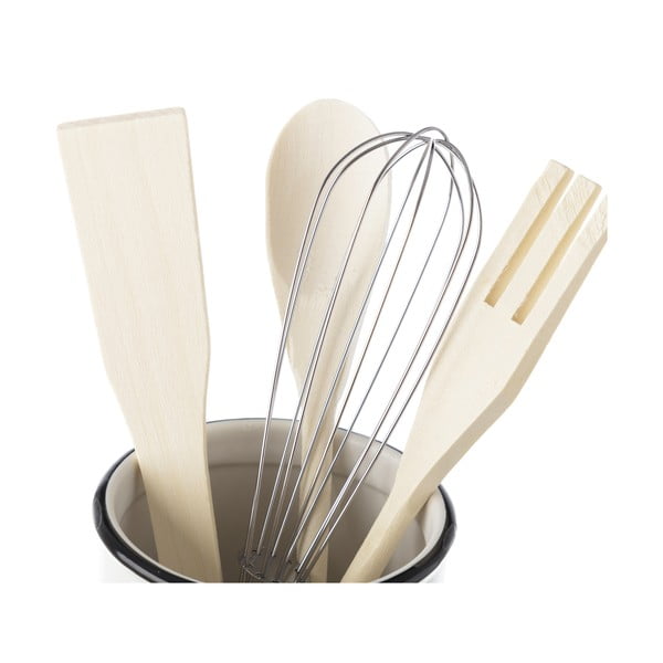 Set de ustensile de bucătărie din bambus 4 buc cu suport - Casa Selección-image-1