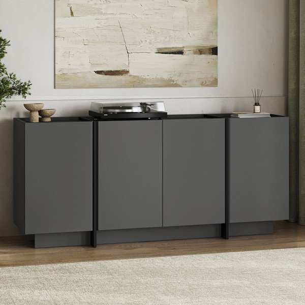 Comodă gri antracit cu orificiu pentru cabluri 180x80x45 cm Dorma – Kalune Design-image-4